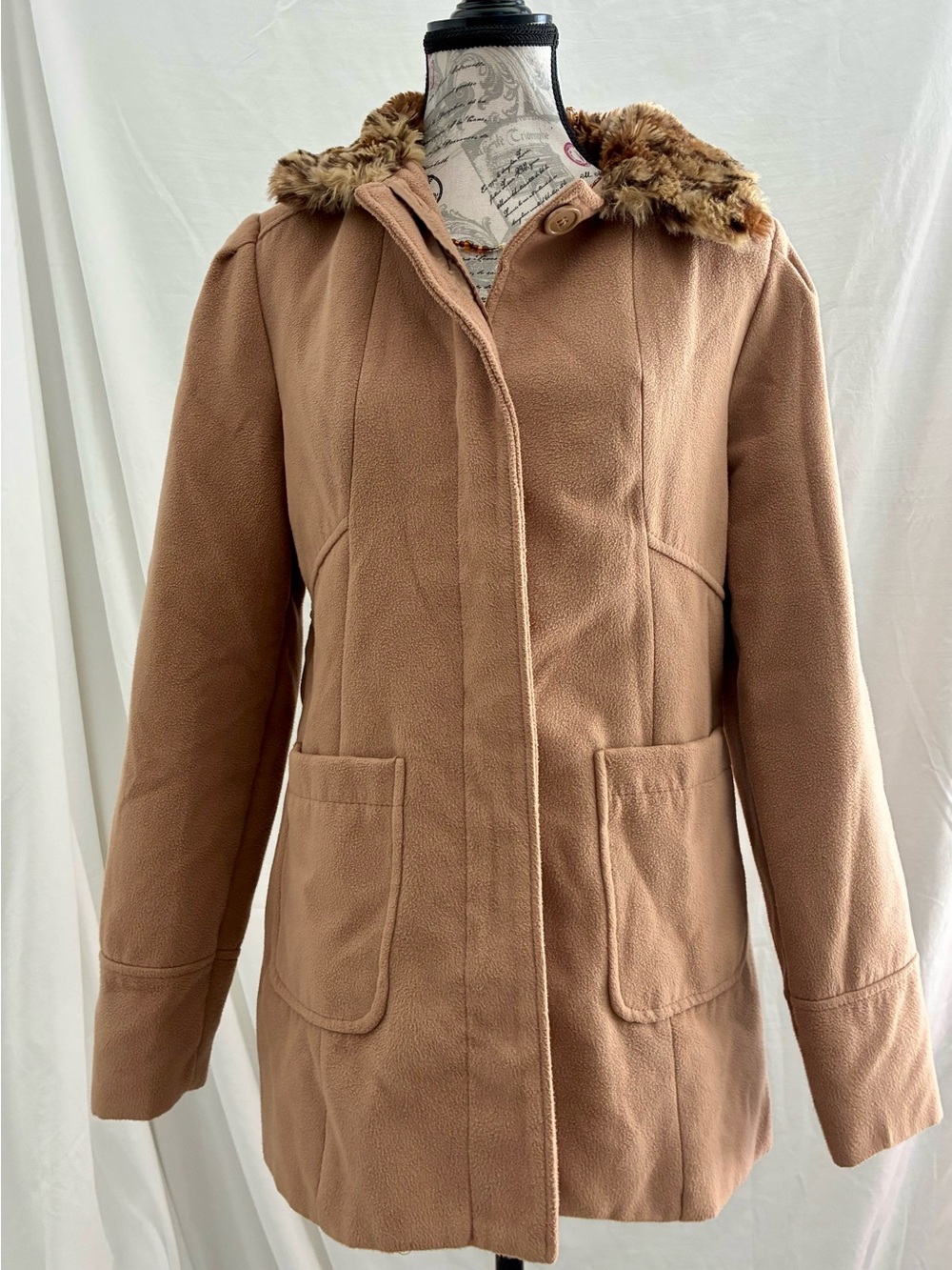 Paris Blues Vintage Camel Faux-Fur Collar Wool blend Jacket